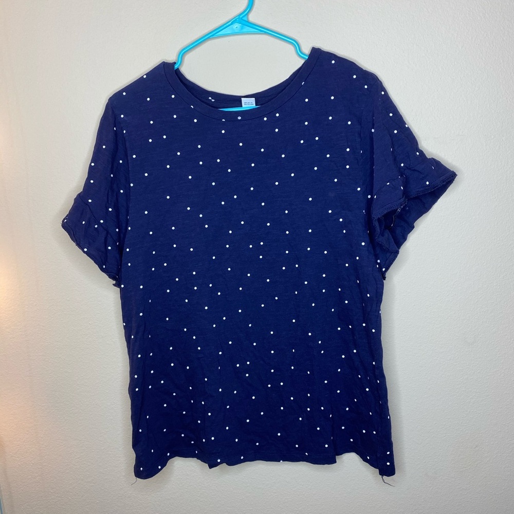 Navy Polka dot Ruffle sleeve tee